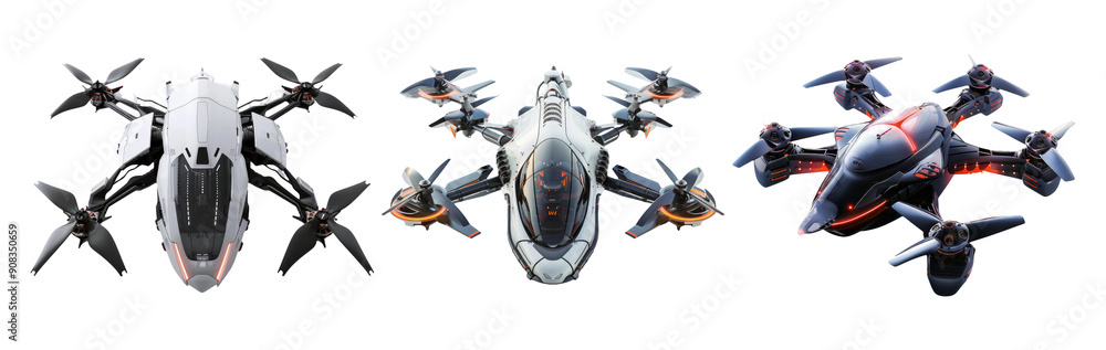Futuristic Drones Isolated on Transparent Background Futuristic Drones Isolated on Transparent Background