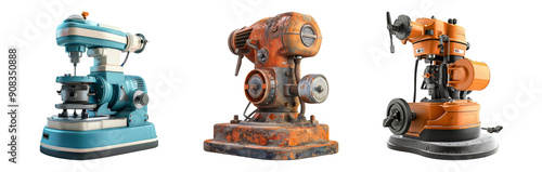 Vintage Industrial Machines Isolated on Transparent Background