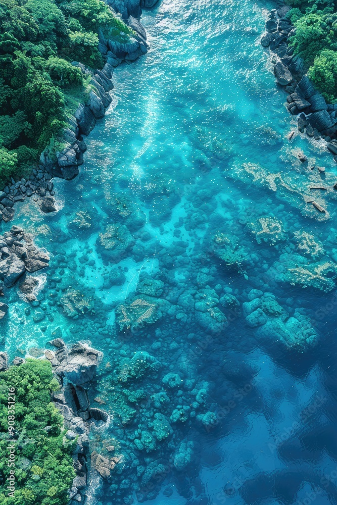 Fototapeta premium Aerial View of Tropical Coastline with Clear Blue Water