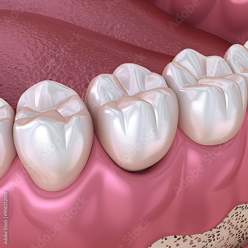 Dental bridge of 3 teeth over molar and premolar. Medically accurate 3D illustration of human teeth treatment 