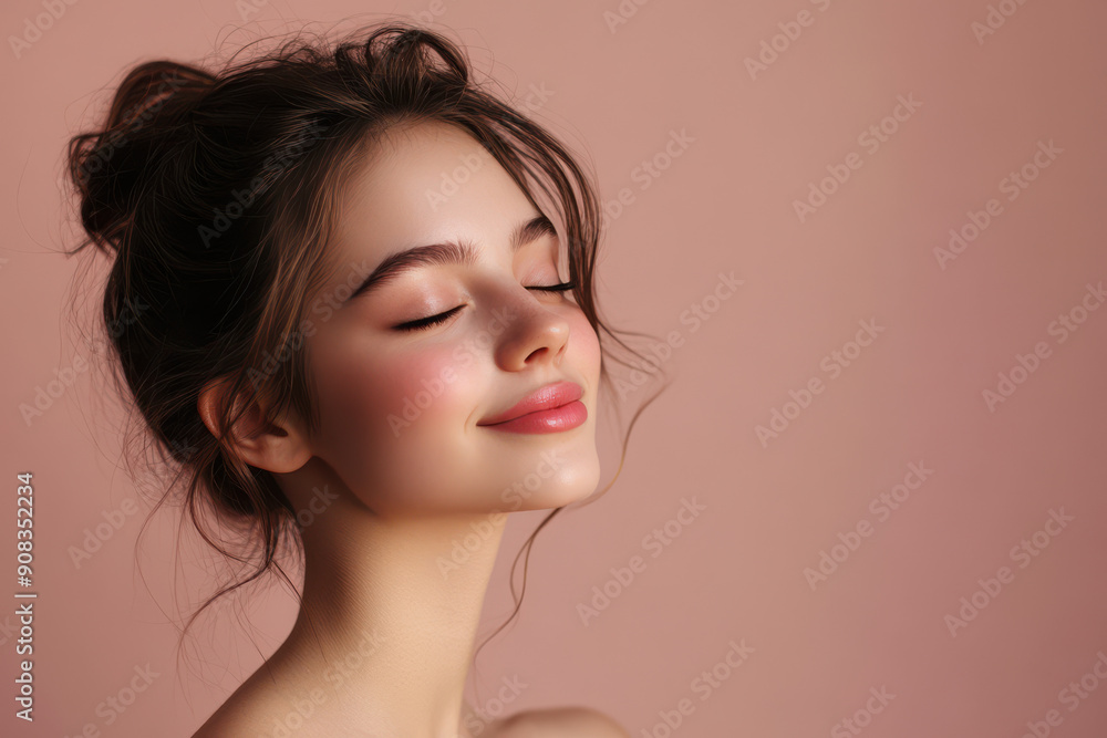 A close up of a girl's face with her eyes closed A close up of a girl's face with her eyes closed