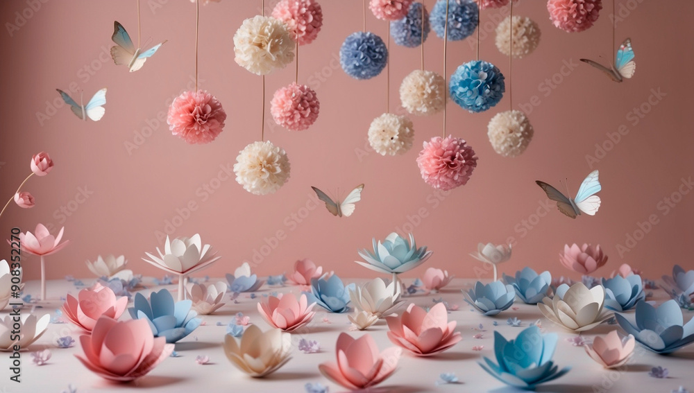 Ornamental paper flowers frame 16:9 Ornamental paper flowers frame 16:9