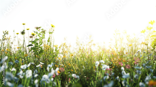 Sun-Kissed Wildflowers: A vibrant field of wildflowers bathed in warm sunlight, capturing the essence of summer's beauty and carefree joy. The soft focus and gentle light create a sense of peace and t © Ritthichai