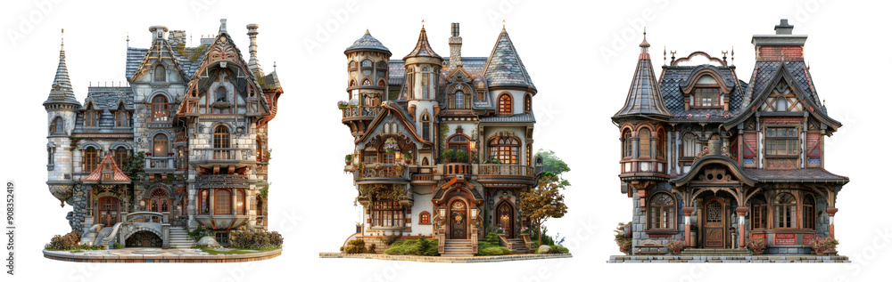 Fantasy Storybook Houses Isolated on Transparent Background