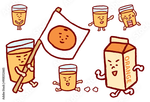 美味しそうなオレンジジュースのかわいいキャラ素材