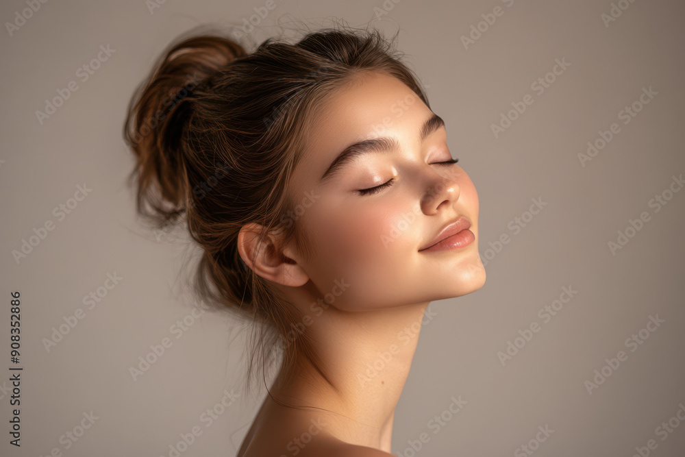 A close up of a girl's face with her eyes closed A close up of a girl's face with her eyes closed