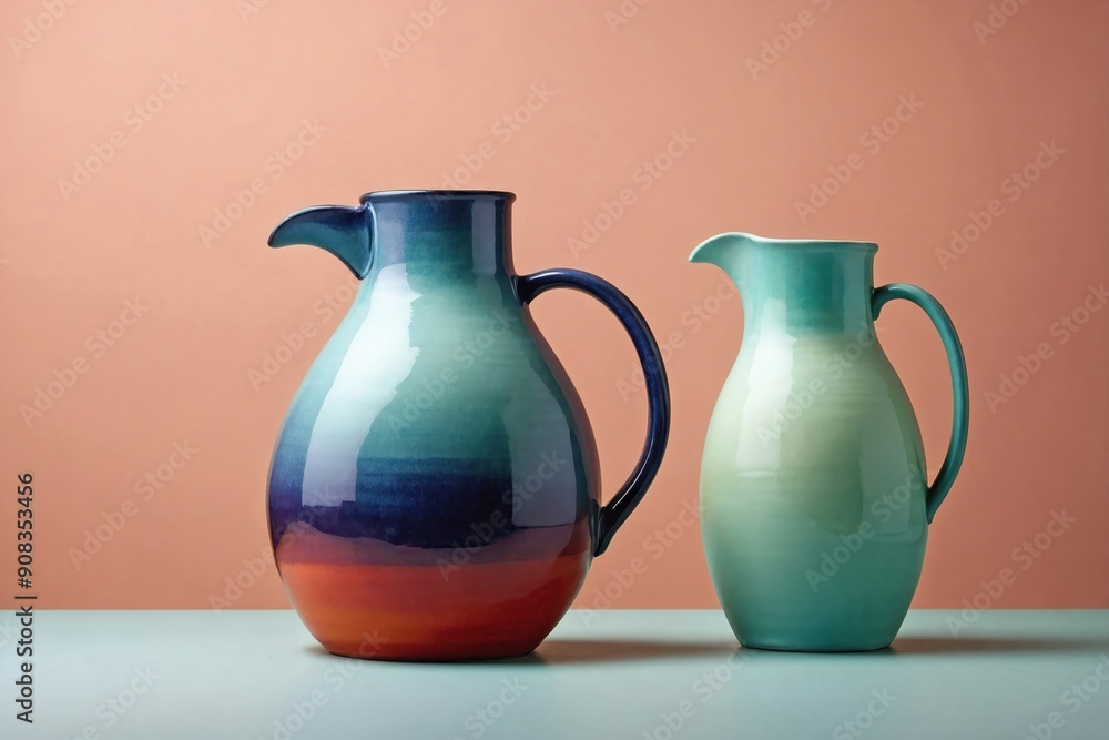 Jug with Neutral Tones and Subtle Gradients: Colorful jug set against a background with subtle gradients or neutral tones. Jug with Neutral Tones and Subtle Gradients: Colorful jug set against a background with subtle gradients or neutral tones.
