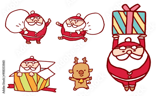 クリスマスのサンタとトナカイの面白ろ可愛いキャラ素材