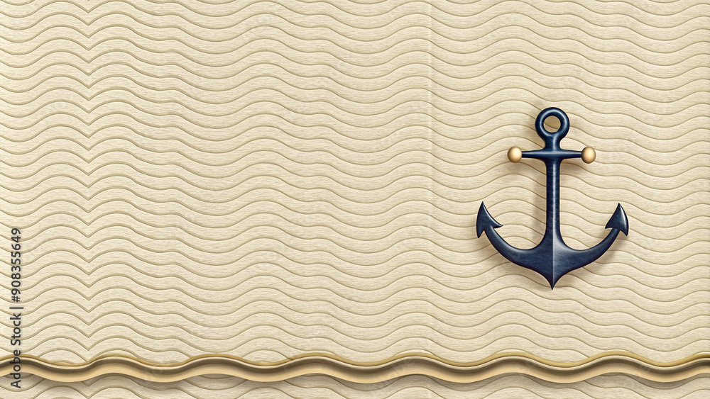 A elegant navy blue invitation card with golden anchor emblem and ...