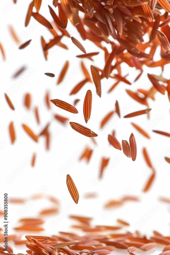 Falling Red Rice isolated on white background, full depth of field Falling Red Rice isolated on white background, full depth of field