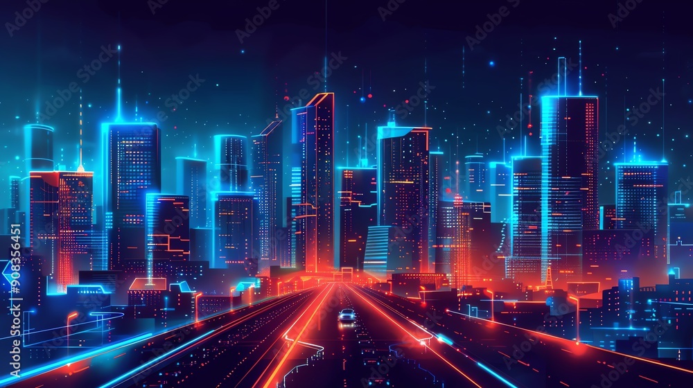 A vibrant cyberpunk city skyline illuminated in neon lights, featuring futuristic architecture and dynamic energy. A vibrant cyberpunk city skyline illuminated in neon lights, featuring futuristic architecture and dynamic energy.