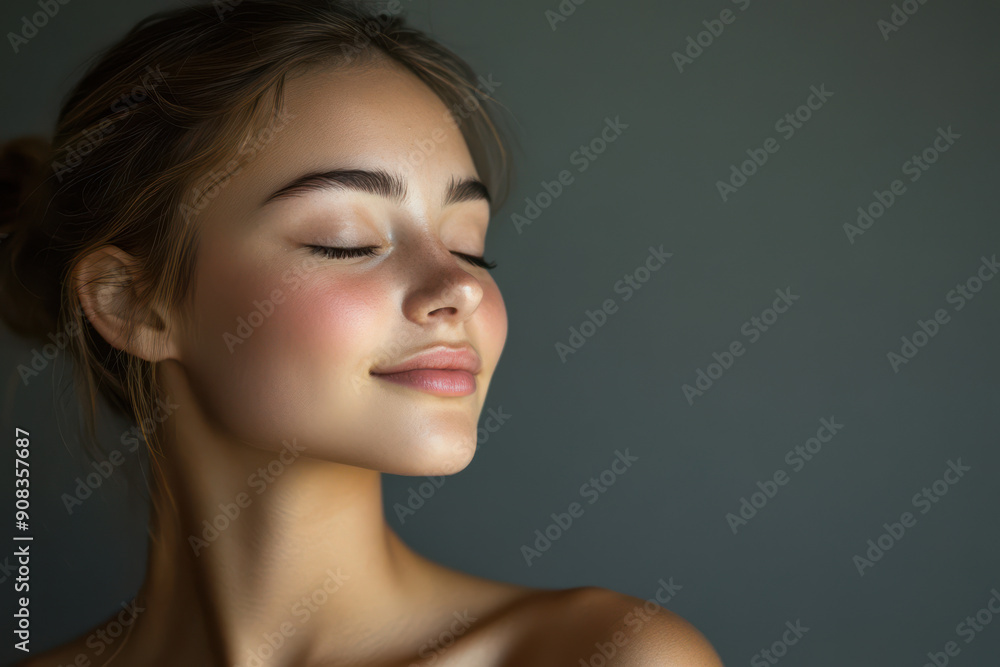A close up of a girl's face with her eyes closed A close up of a girl's face with her eyes closed