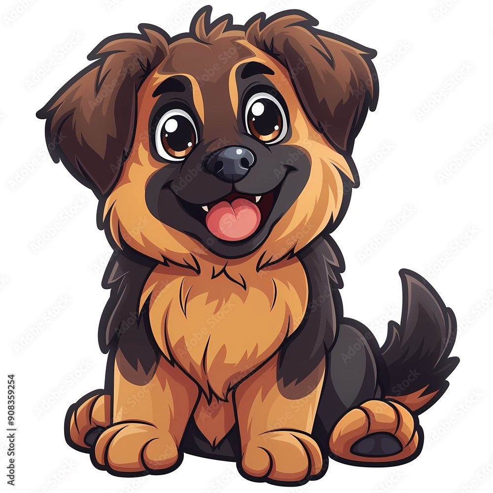 Fototapeta premium Cute cartoon dog with big eyes and a happy expression, showing playful personality.