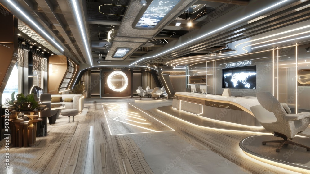 Obraz premium Office interior with a futuristic touch and digital displays