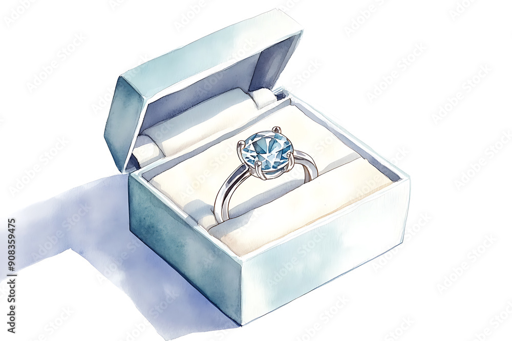 A blue diamond ring is in a white box A blue diamond ring is in a white box