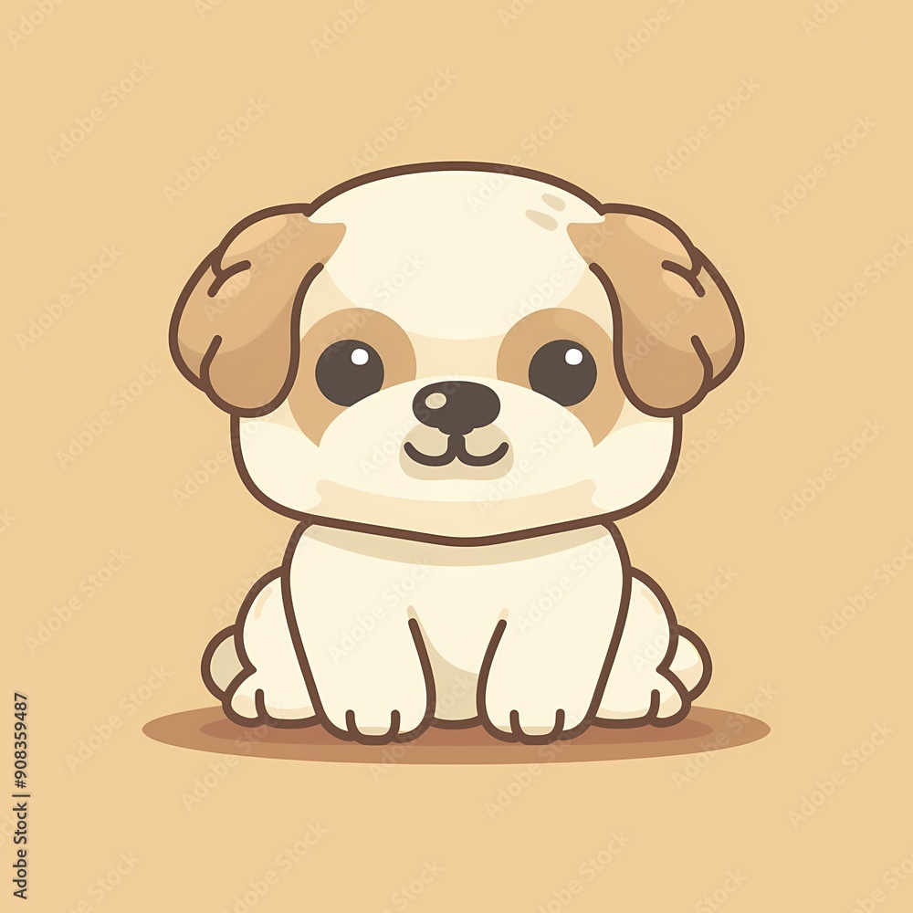 Cute cartoon puppy with light brown and white fur, sitting happily. Cute cartoon puppy with light brown and white fur, sitting happily.