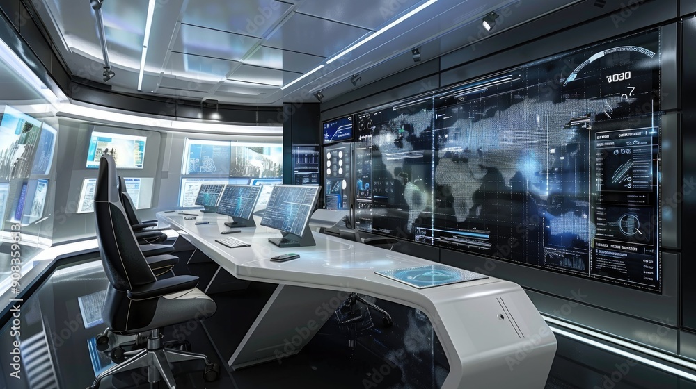 Obraz premium Office interior with a futuristic touch and digital displays