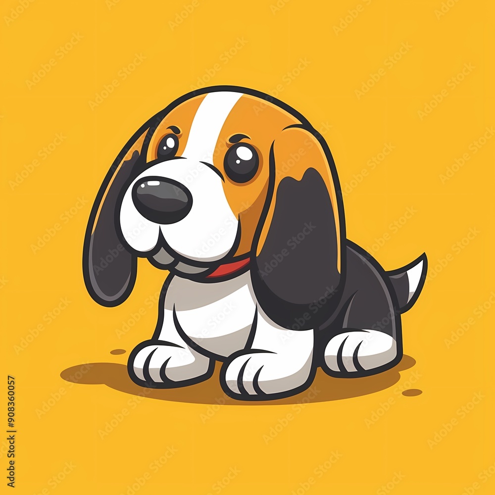 Adorable cartoon beagle puppy with a bright yellow background. Adorable cartoon beagle puppy with a bright yellow background.