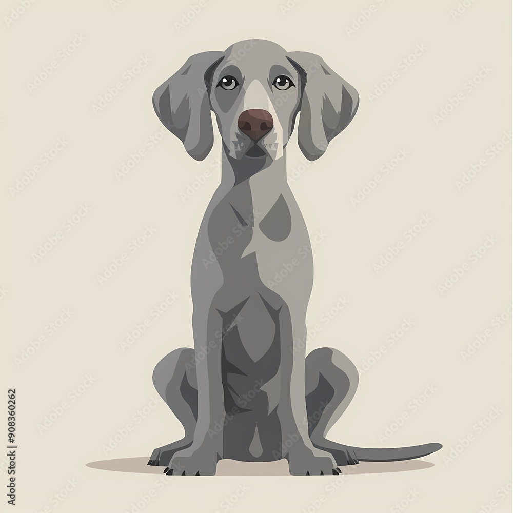 Fototapeta premium A charming gray dog sitting upright against a soft neutral background.
