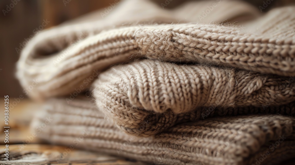 Closeup of a pile of knitted sweaters. Closeup of a pile of knitted sweaters.