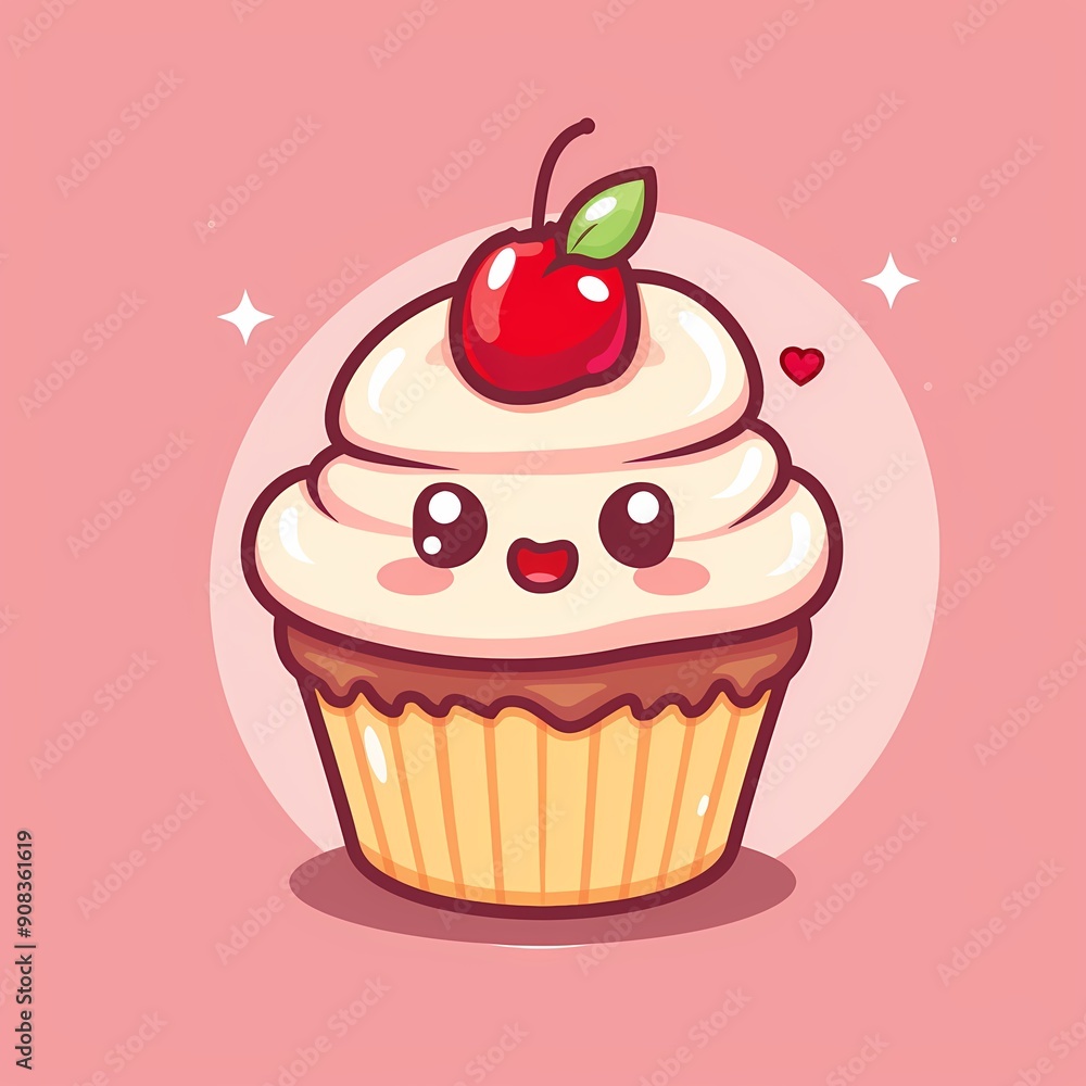 Cute cartoon cupcake with a cherry on top, perfect for sweet-themed designs. Cute cartoon cupcake with a cherry on top, perfect for sweet-themed designs.