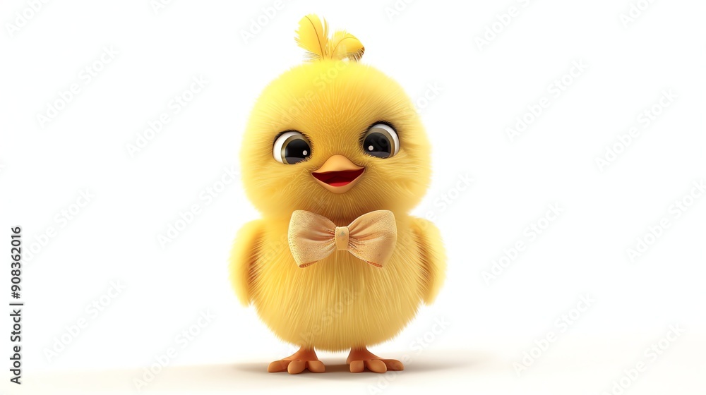 A cartoon chick with a bow tie standing in front of a white background. A cartoon chick with a bow tie standing in front of a white background.