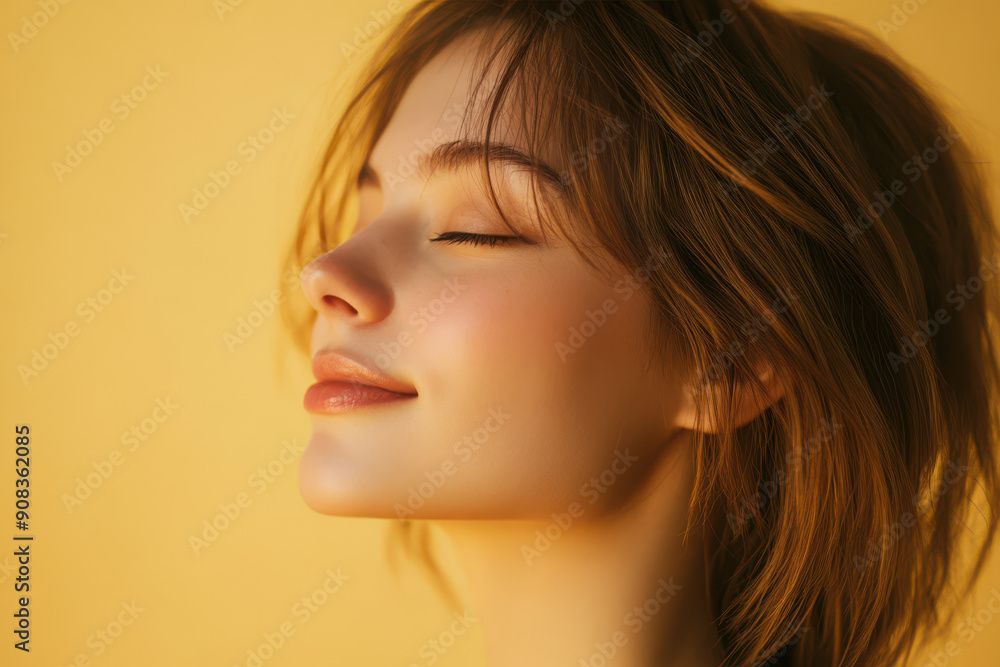 Fototapeta premium A close up of a girl's face with her eyes closed