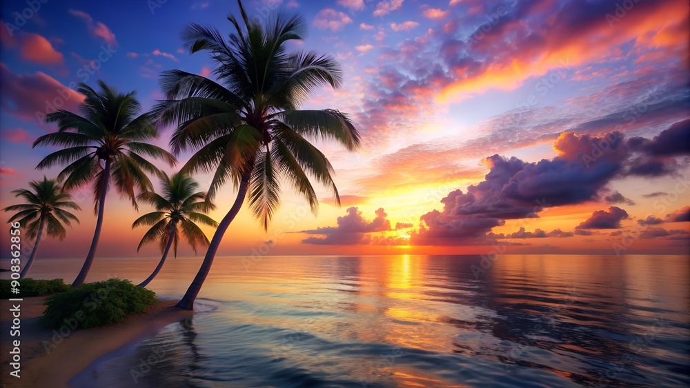 Serene Twilight Embrace: A Tropical Sunset's Gentle Kiss Generative AI Serene Twilight Embrace: A Tropical Sunset's Gentle Kiss Generative AI