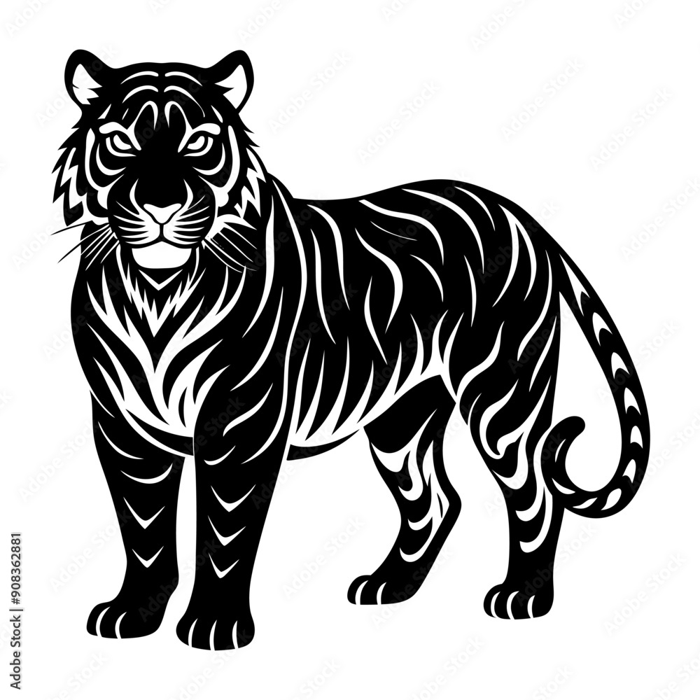 Obraz premium a black and white drawing of a tiger on white background