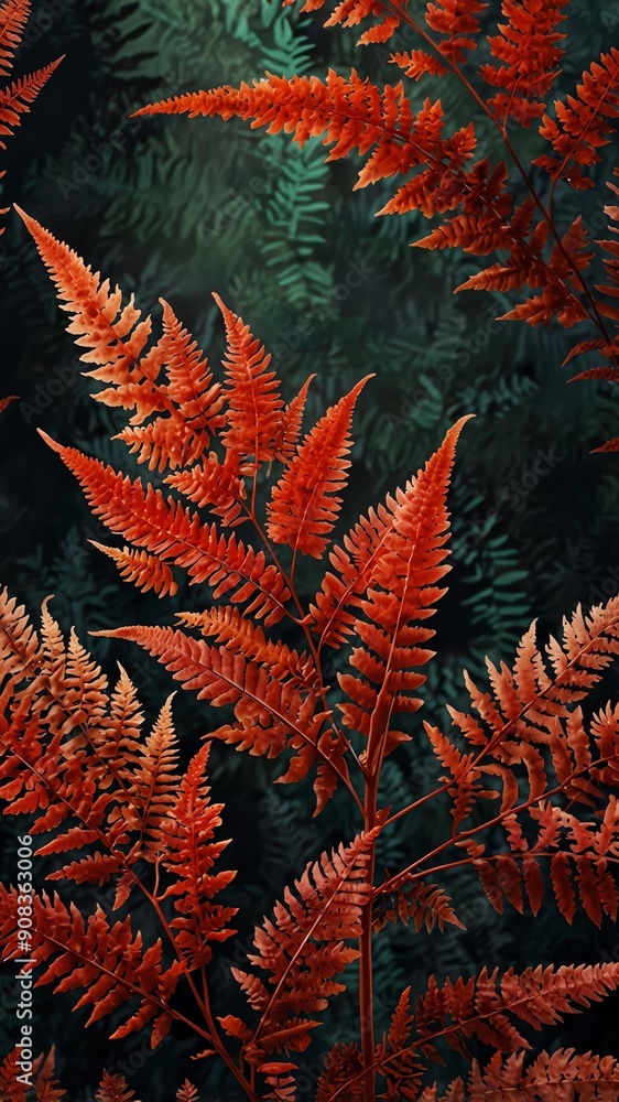 red fern leaves abstract background backdrop design copy space illustration art red fern leaves abstract background backdrop design copy space illustration art