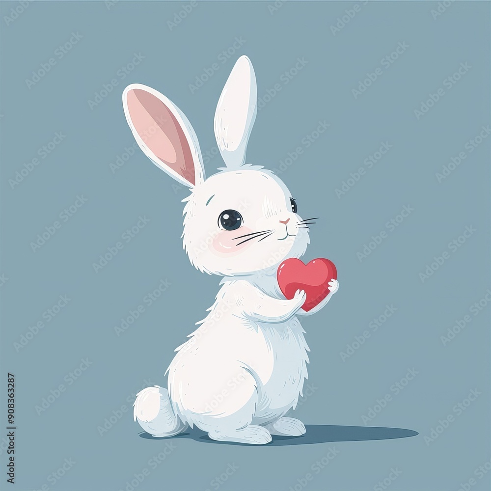 Cute white rabbit holding a red heart, ideal for love, Valentine's Day, or pet-themed designs. Cute white rabbit holding a red heart, ideal for love, Valentine's Day, or pet-themed designs.