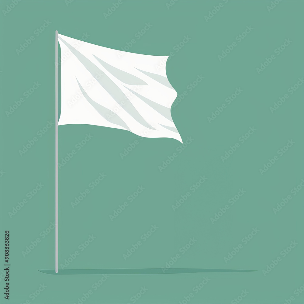 A minimalistic white flag waving gently against a muted green backdrop, symbolizing peace and calmness. A minimalistic white flag waving gently against a muted green backdrop, symbolizing peace and calmness.