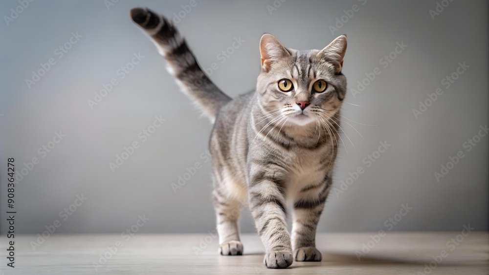 Obraz premium A Dash of Grey: An American Short Hair Cat in Motion Generative AI