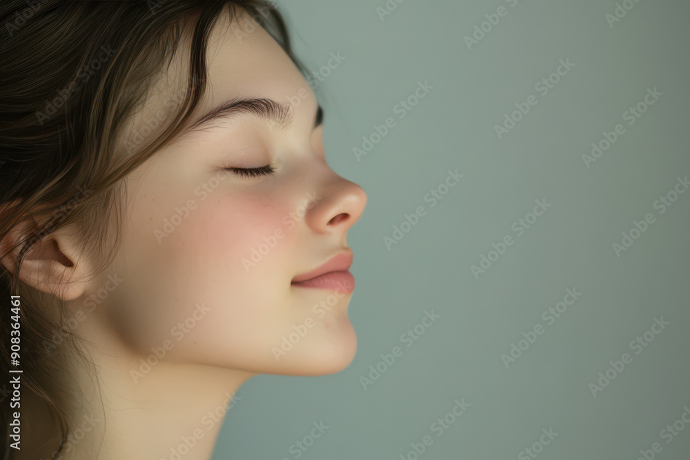 A close up of a girl's face with her eyes closed A close up of a girl's face with her eyes closed
