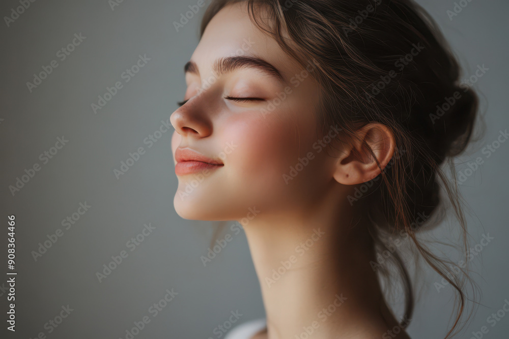 A close up of a girl's face with her eyes closed A close up of a girl's face with her eyes closed