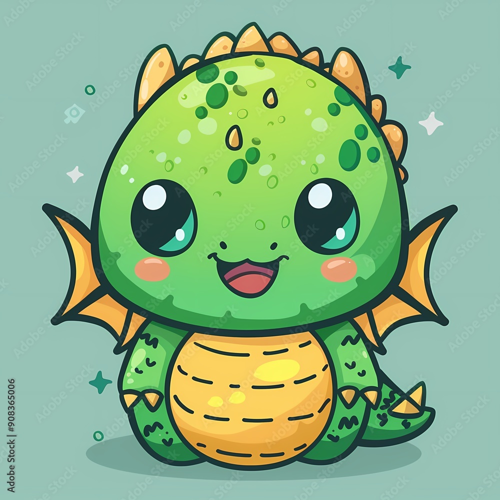 A cute green dragon character with big eyes and a cheerful smile. A cute green dragon character with big eyes and a cheerful smile.