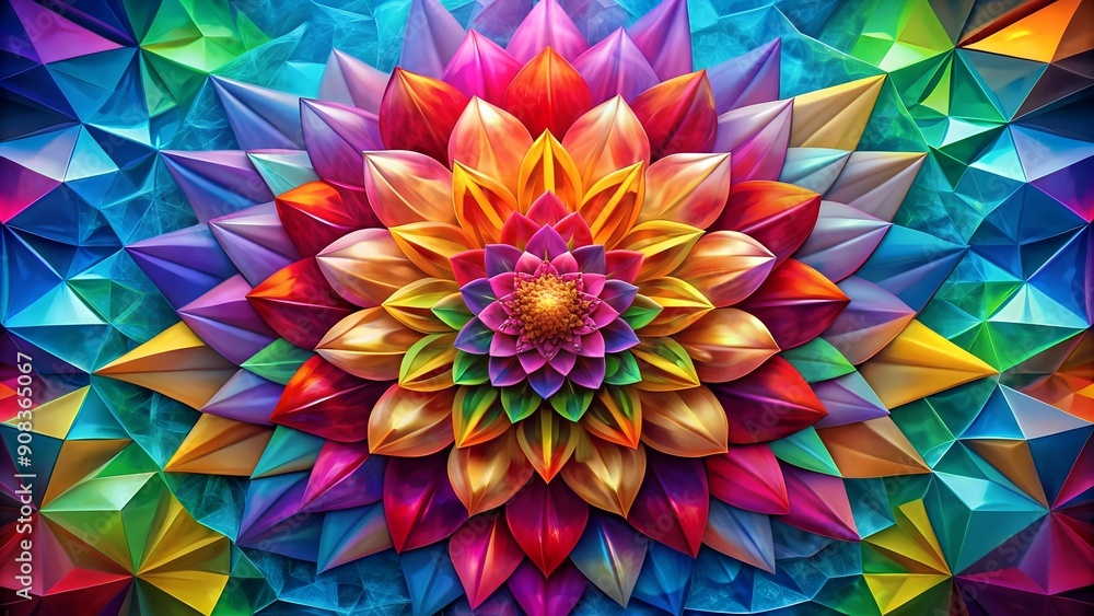 Prismatic Bloom: A Burst of Color in a Geometric Embrace AI Generated Prismatic Bloom: A Burst of Color in a Geometric Embrace AI Generated