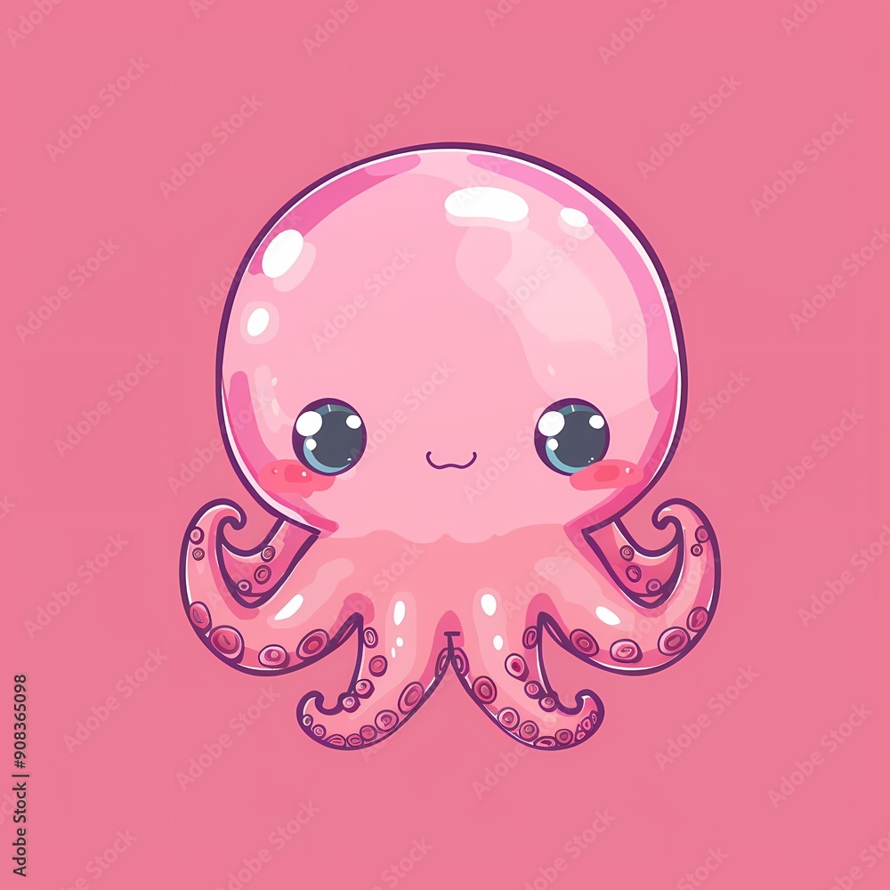 Cute pink cartoon octopus with big eyes and a cheerful expression. Cute pink cartoon octopus with big eyes and a cheerful expression.