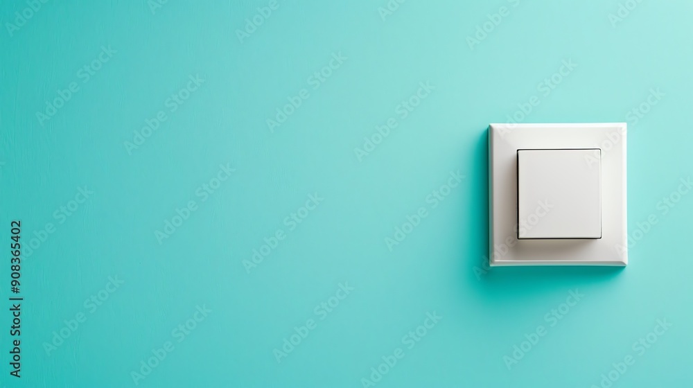 A white light switch on a blue wall. A white light switch on a blue wall.
