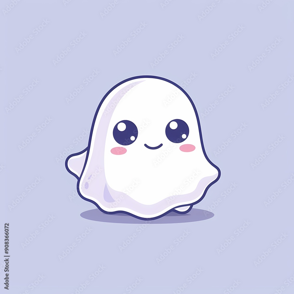 Cute cartoon ghost with big eyes and a friendly smile on a soft purple background. Cute cartoon ghost with big eyes and a friendly smile on a soft purple background.