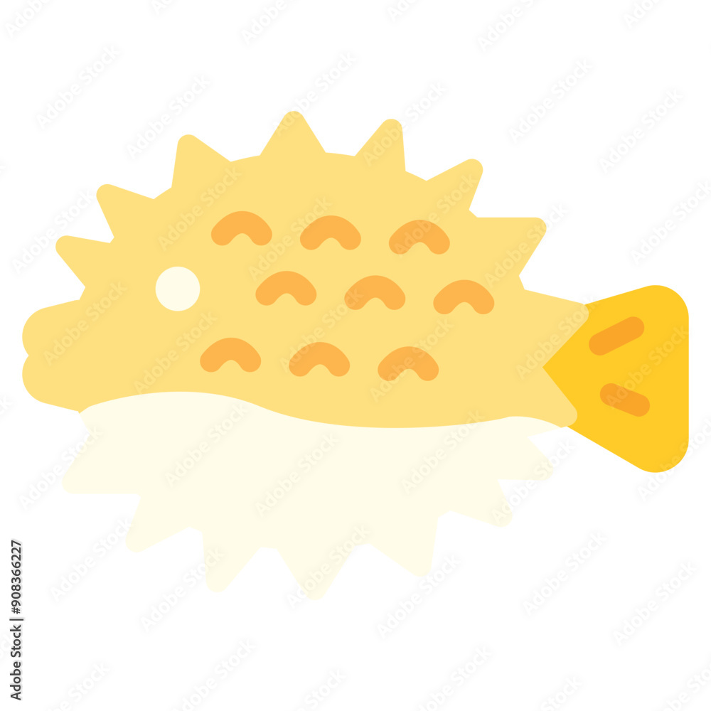 Puffer Fish Icon in Flat Style Puffer Fish Icon in Flat Style