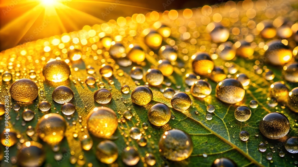 Golden Dewdrops on a Sun-Kissed Leaf Generative AI Golden Dewdrops on a Sun-Kissed Leaf Generative AI