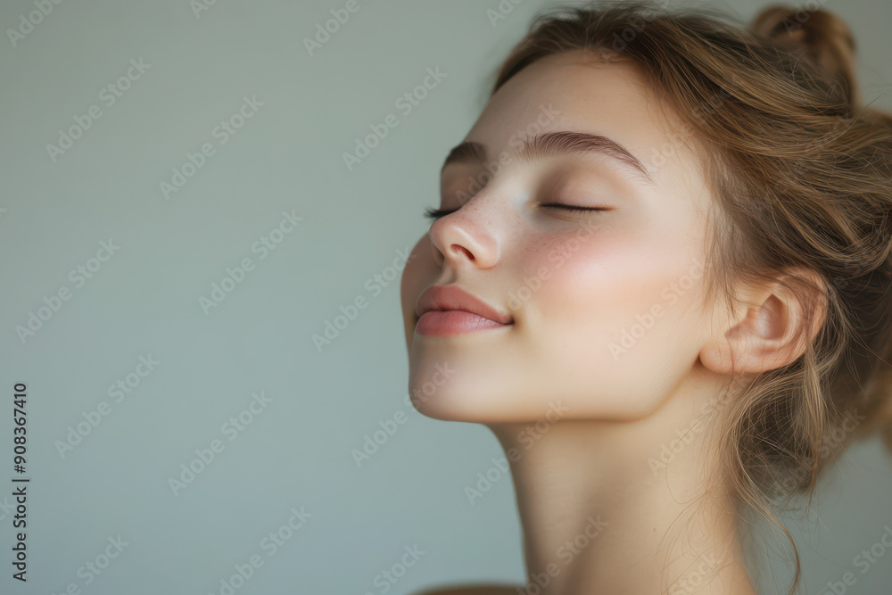 A close up of a girl's face with her eyes closed A close up of a girl's face with her eyes closed