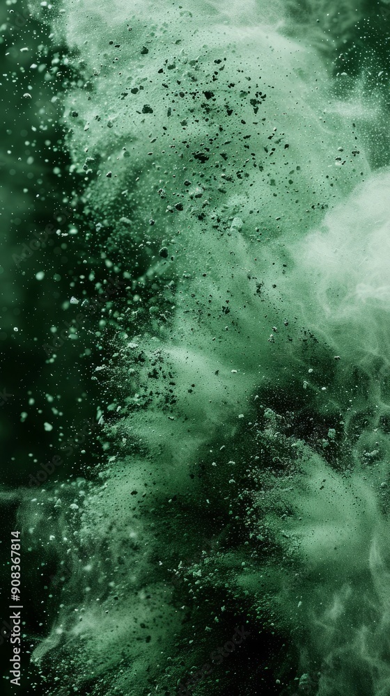 abstract powder splatted background, Freeze motion of green powder exploding/throwing green abstract powder splatted background, Freeze motion of green powder exploding/throwing green
