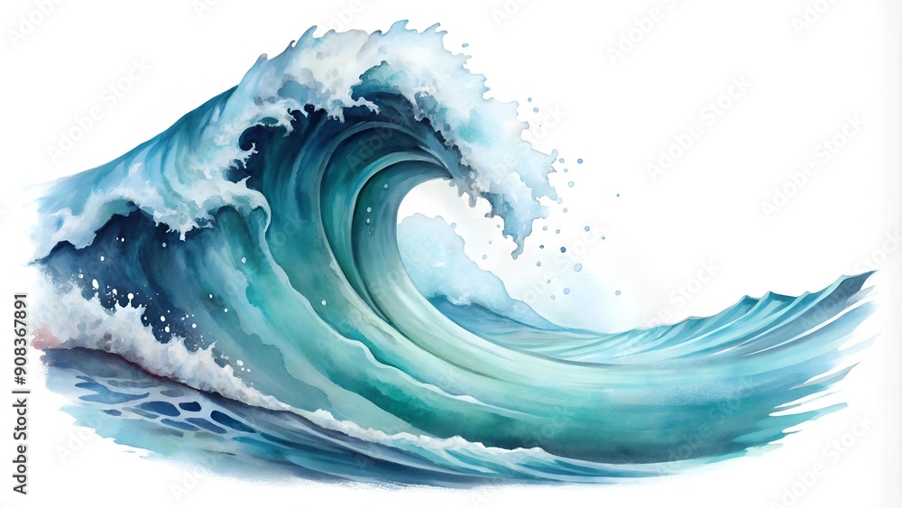 Ocean Wave with White Foam, Abstract Watercolor Style, Transparent Background Generative AI Ocean Wave with White Foam, Abstract Watercolor Style, Transparent Background Generative AI