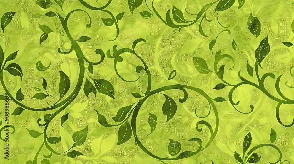 A leafy, vine pattern on a green background. A leafy, vine pattern on a green background.