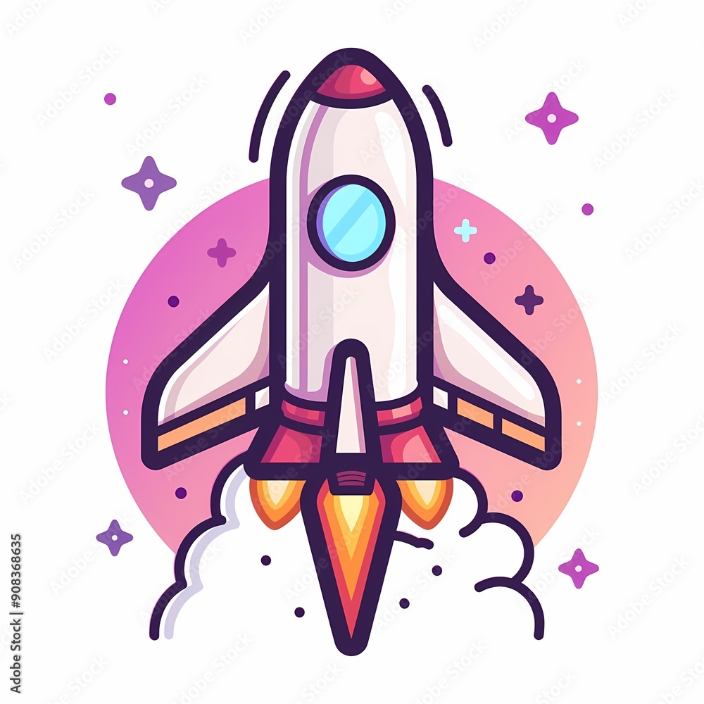 Colorful rocket launching into space with vibrant stars and gradient background. Colorful rocket launching into space with vibrant stars and gradient background.