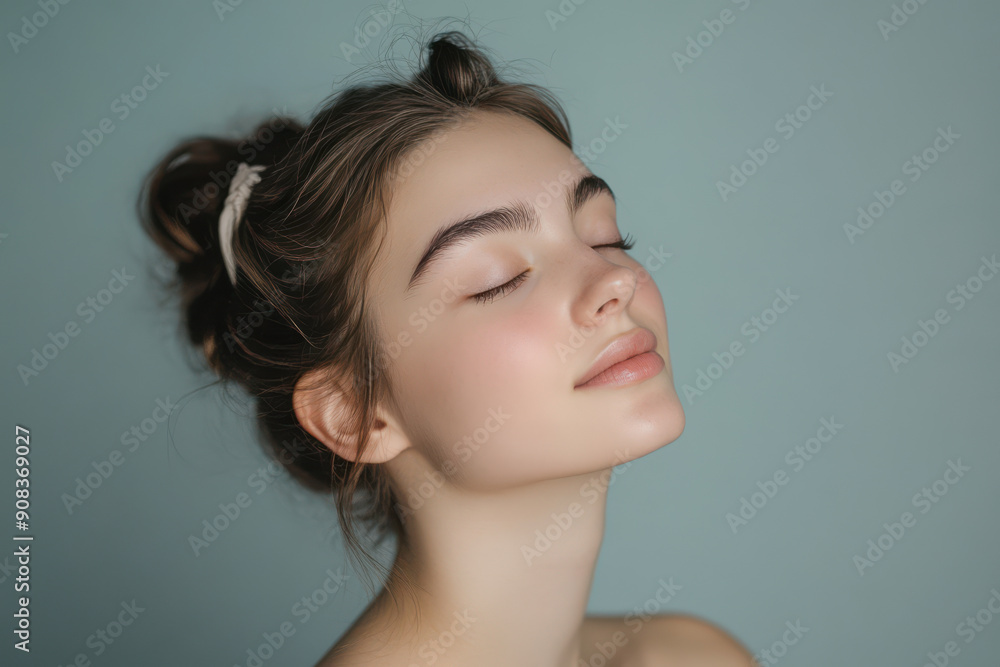 A close up of a girl's face with her eyes closed A close up of a girl's face with her eyes closed