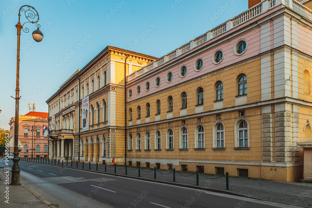 Fototapeta premium Morning sunrise of the Croatian National Theater in Varazdin Croatia 11.07.24