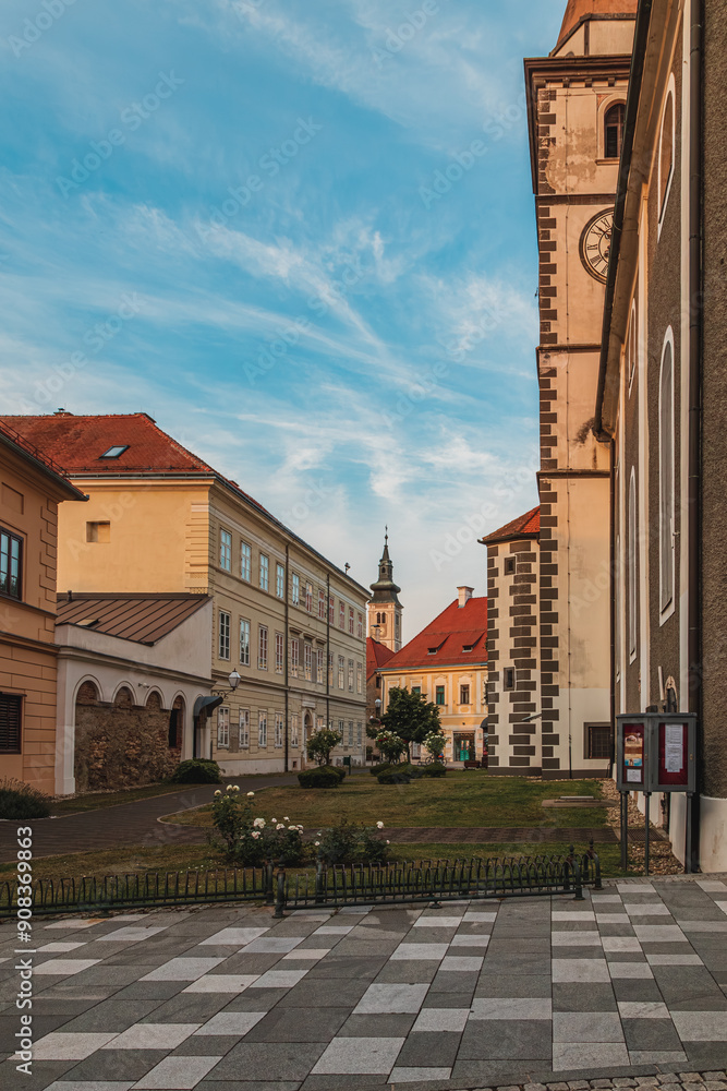Naklejka premium Scenic view at old baroque catholic church in Varazdin Varazdin Croatia 10.07.24